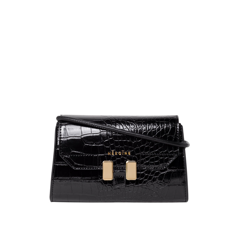 Handtasche schwarz croco vegan Leder Wildleder