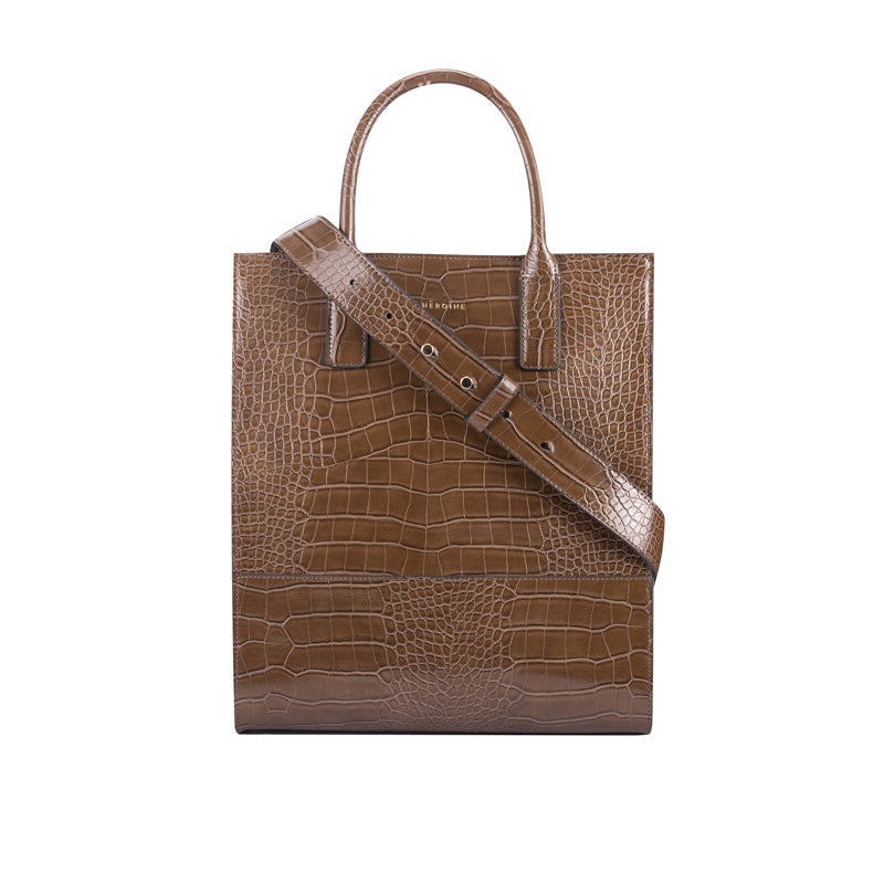 Handtasche Laptoptasche khaki croco vegan Leder